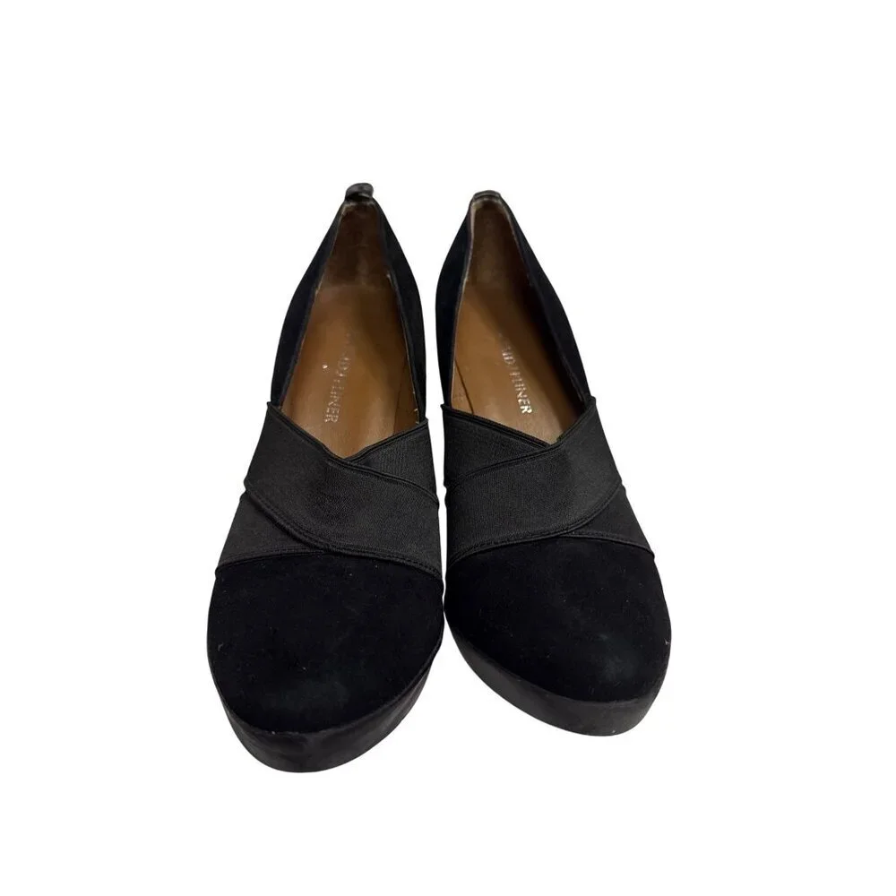 Donald J Pliner Carla Women's Wedge Black Suede Pumps Embossed Heel Size 5 Flaw
